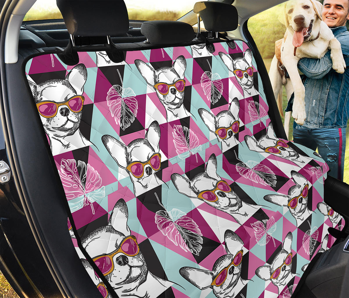 Hipster Chihuahua Pattern Print Pet Car Back Seat Cover