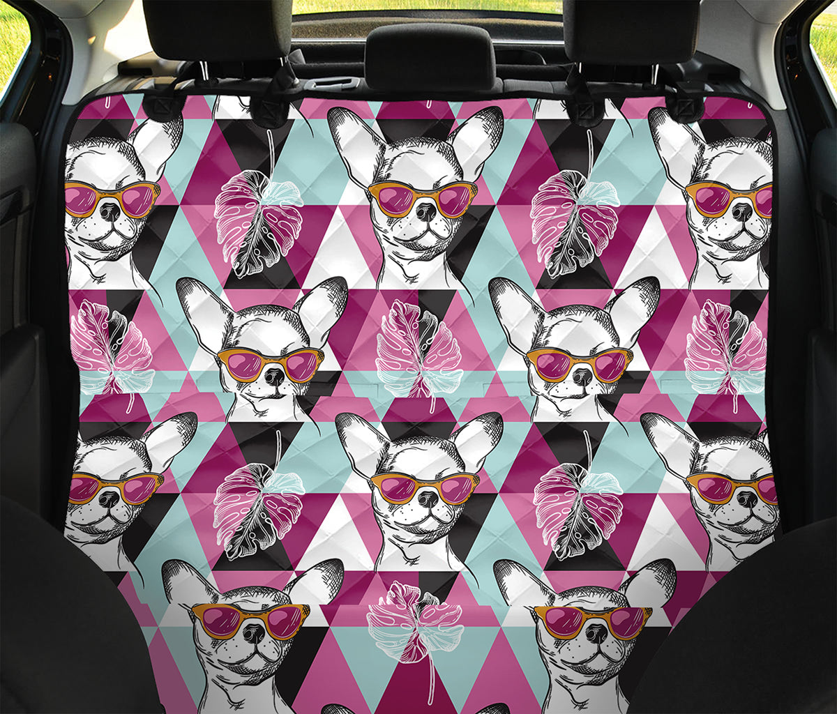 Hipster Chihuahua Pattern Print Pet Car Back Seat Cover