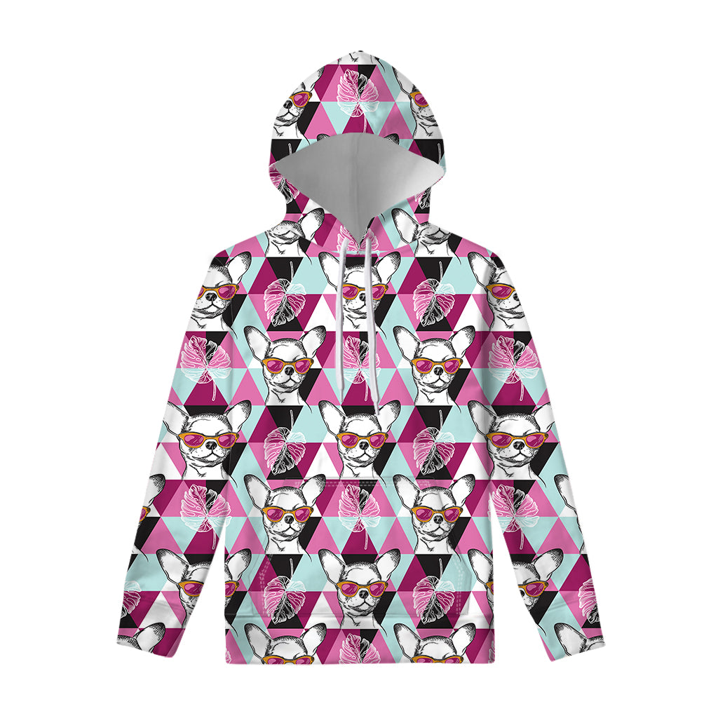 Hipster Chihuahua Pattern Print Pullover Hoodie