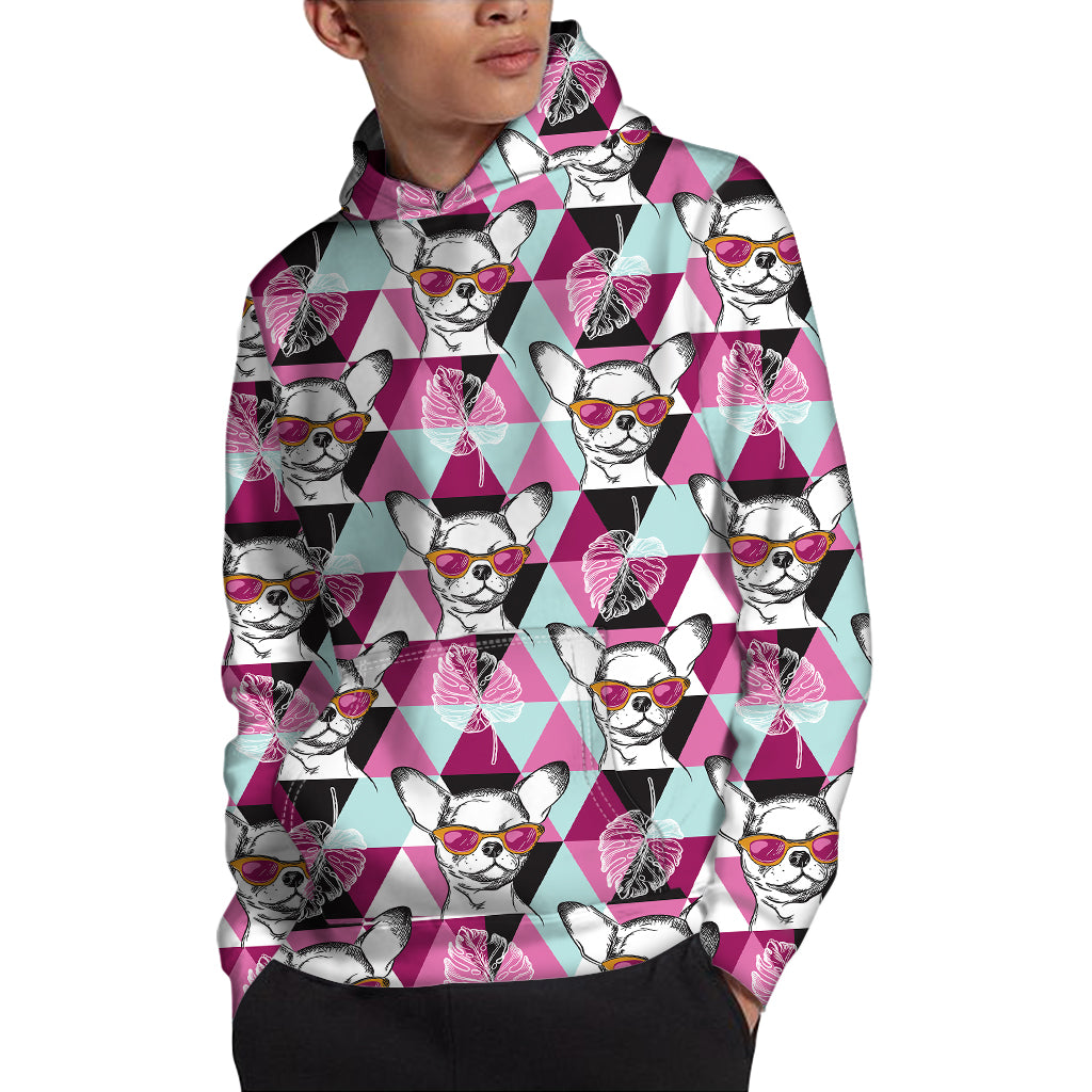 Hipster Chihuahua Pattern Print Pullover Hoodie