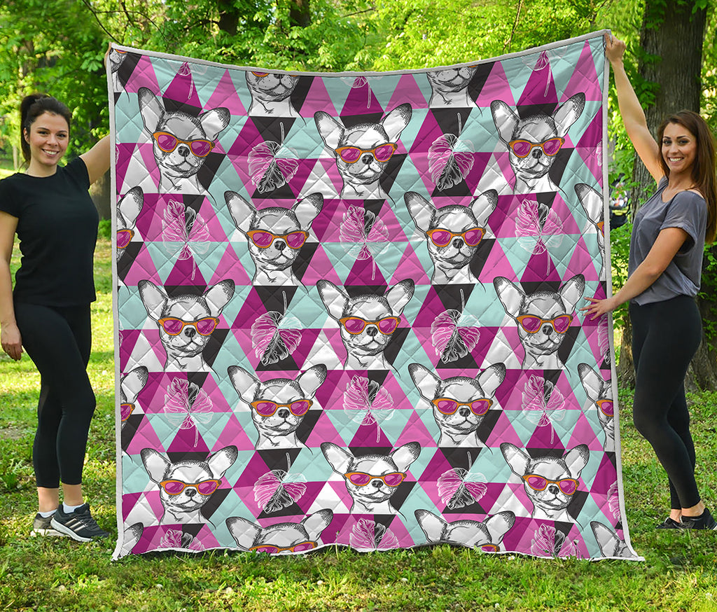 Hipster Chihuahua Pattern Print Quilt