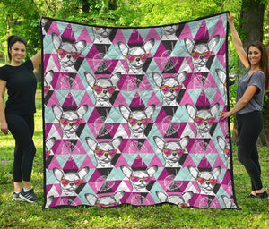 Hipster Chihuahua Pattern Print Quilt