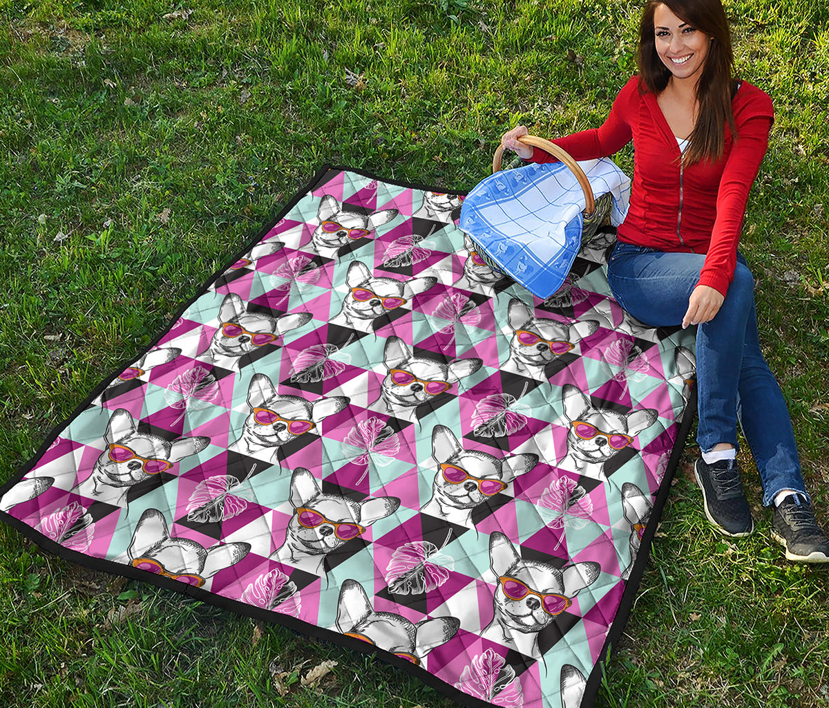 Hipster Chihuahua Pattern Print Quilt