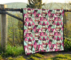 Hipster Chihuahua Pattern Print Quilt