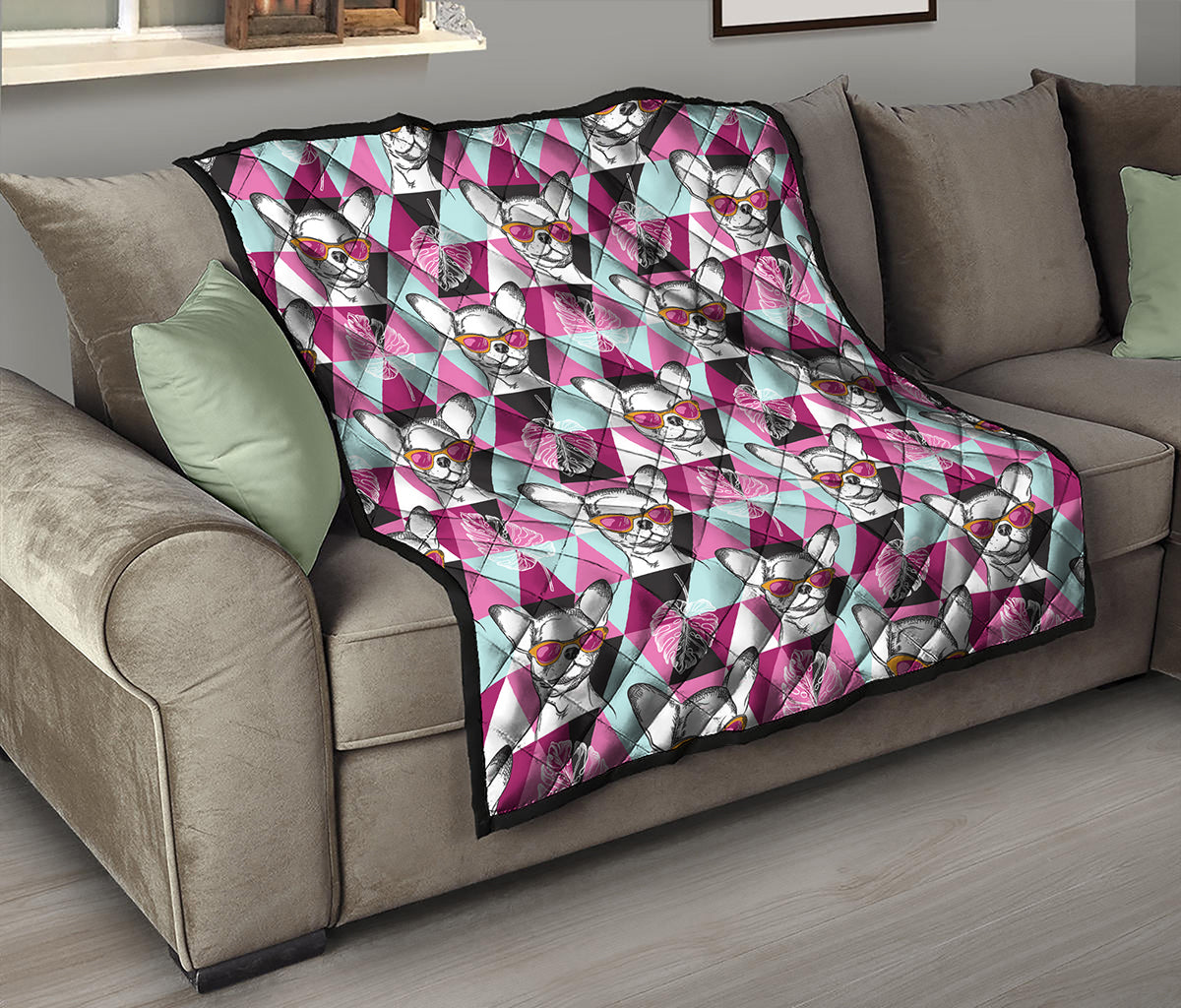 Hipster Chihuahua Pattern Print Quilt