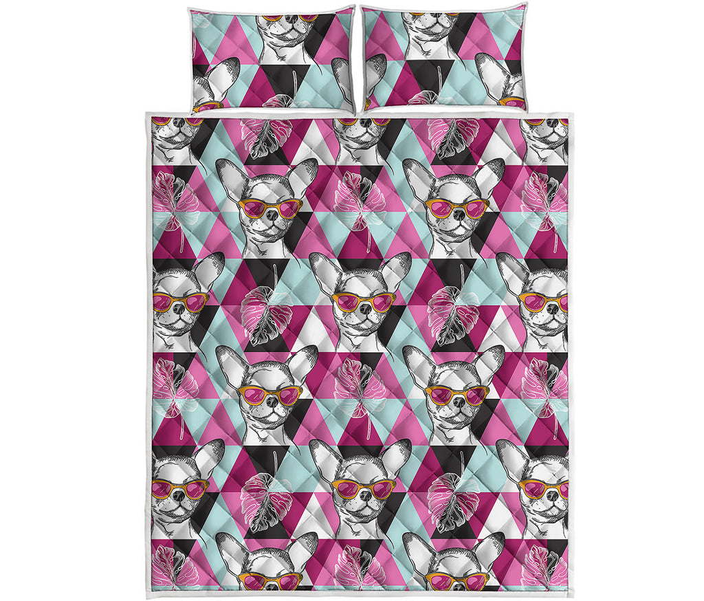 Hipster Chihuahua Pattern Print Quilt Bed Set