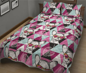 Hipster Chihuahua Pattern Print Quilt Bed Set