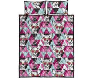 Hipster Chihuahua Pattern Print Quilt Bed Set