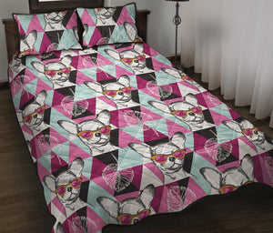 Hipster Chihuahua Pattern Print Quilt Bed Set