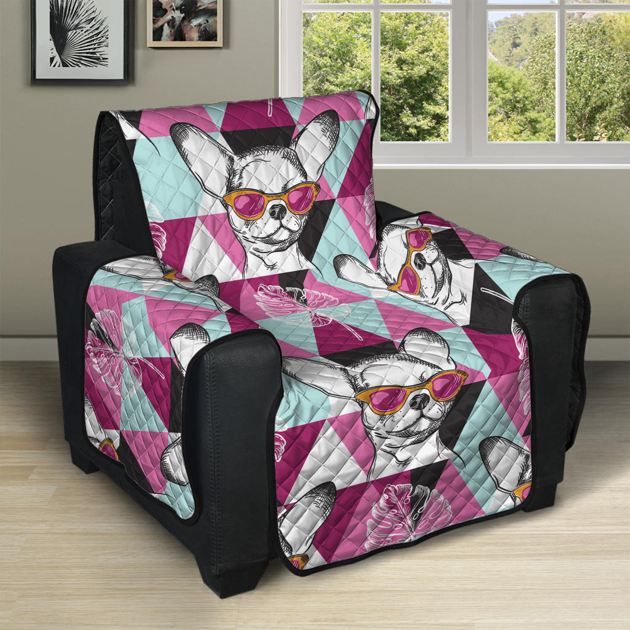 Hipster Chihuahua Pattern Print Recliner Protector