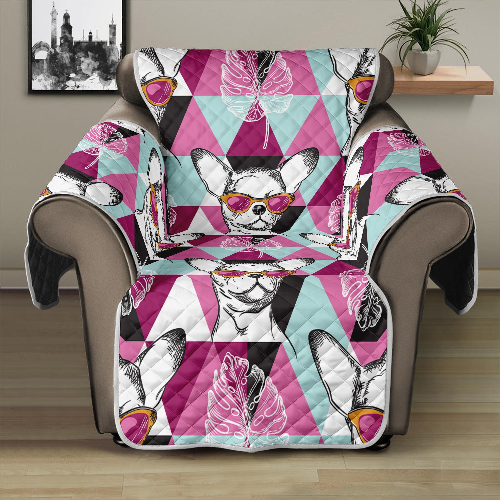 Hipster Chihuahua Pattern Print Recliner Protector