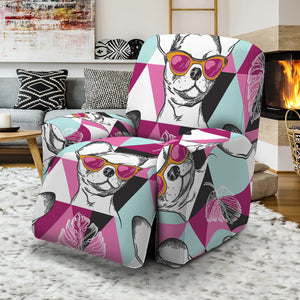 Hipster Chihuahua Pattern Print Recliner Slipcover