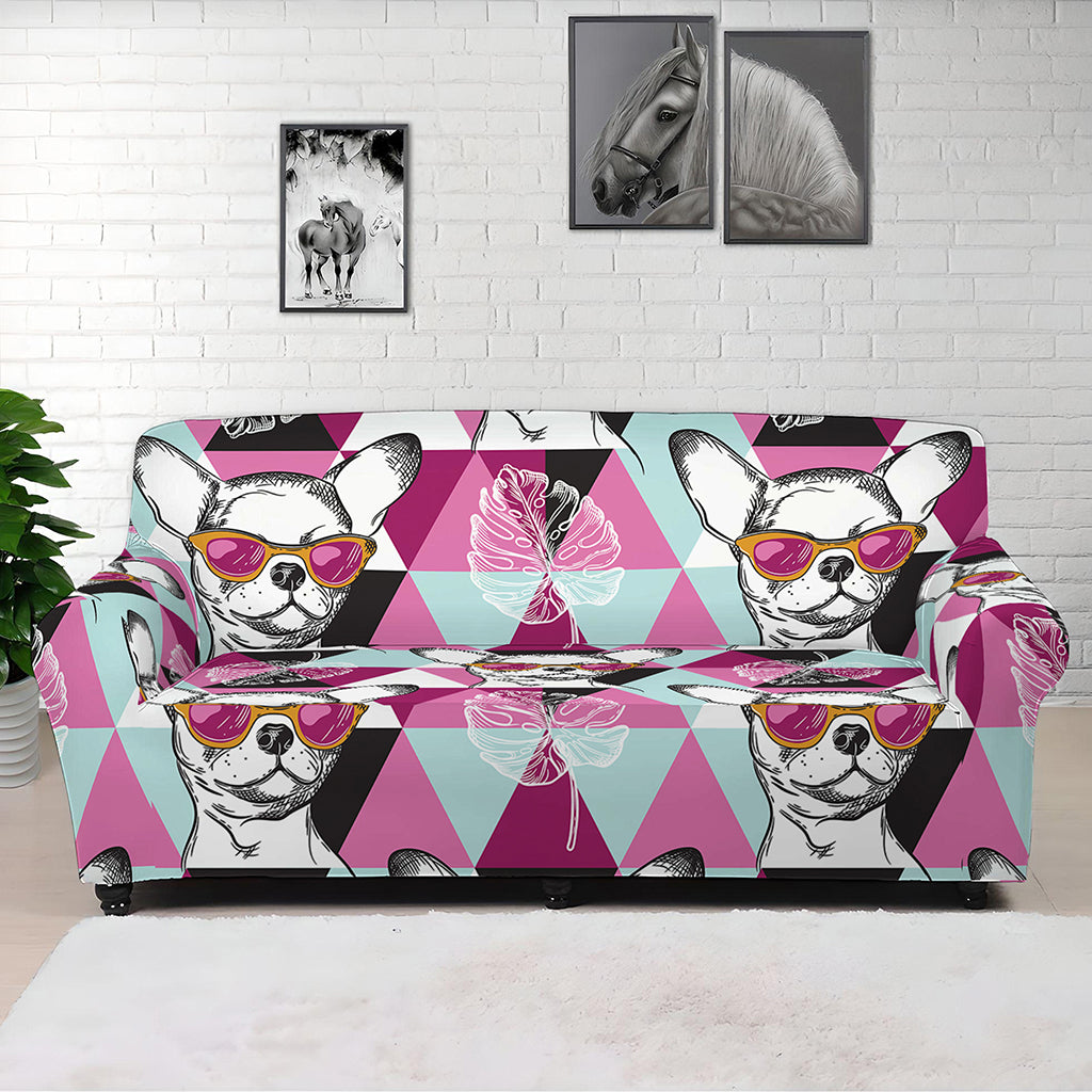 Hipster Chihuahua Pattern Print Sofa Cover