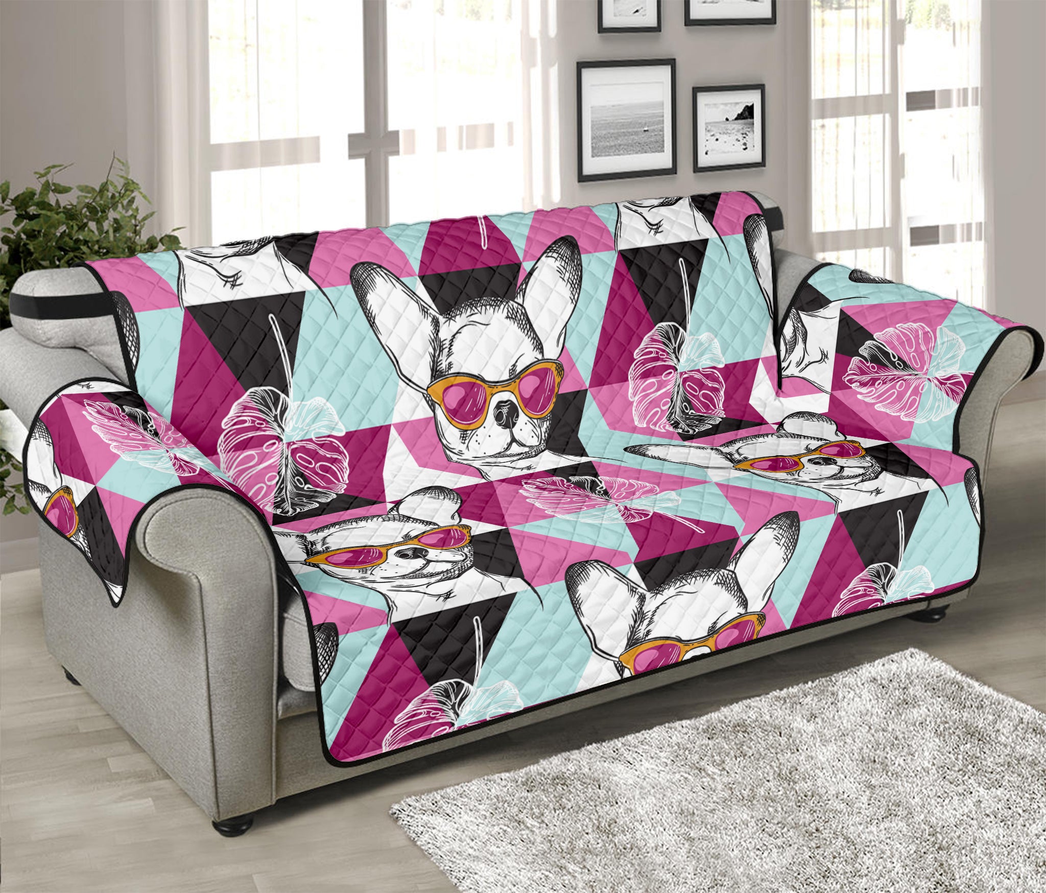 Hipster Chihuahua Pattern Print Sofa Protector