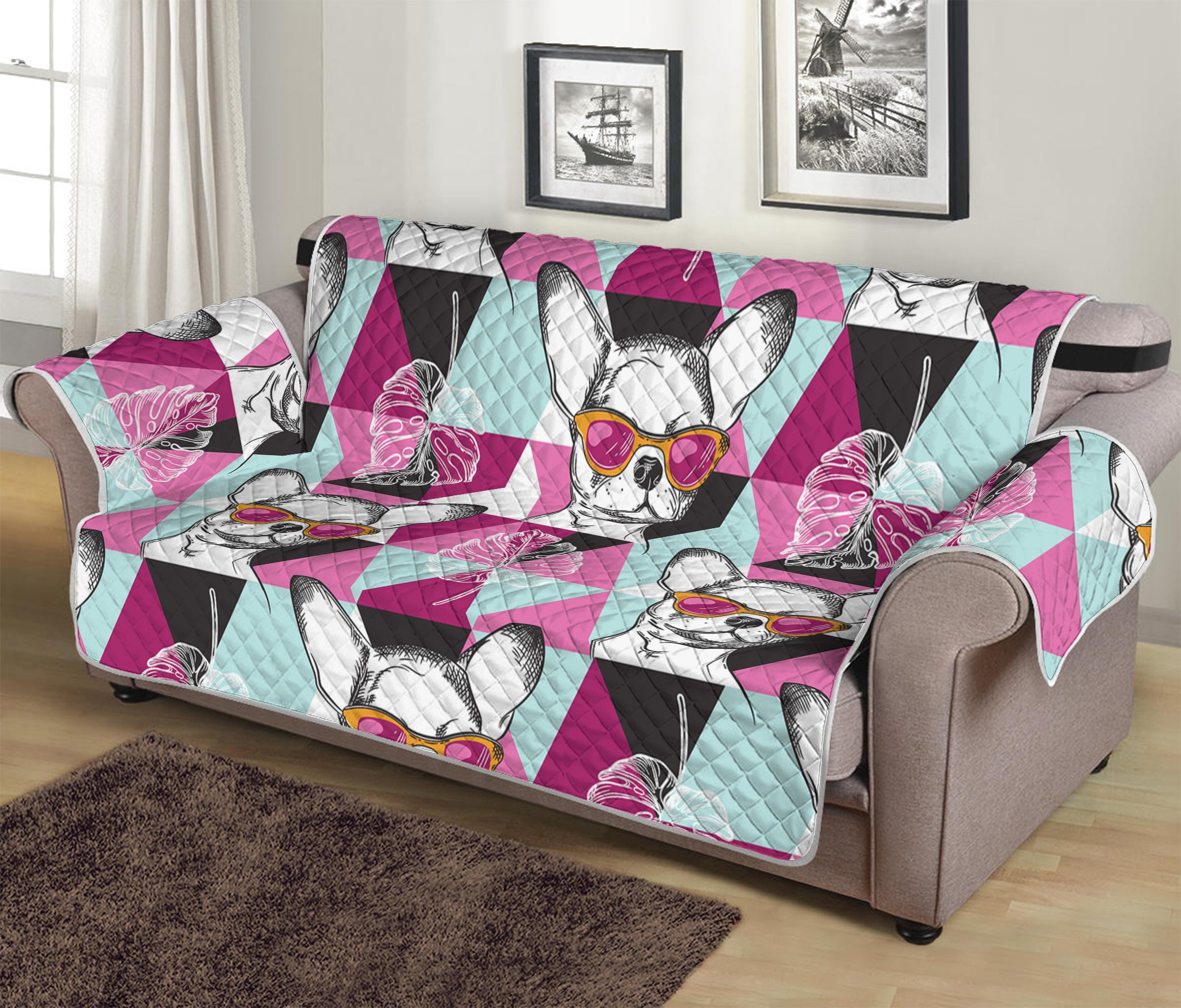 Hipster Chihuahua Pattern Print Sofa Protector