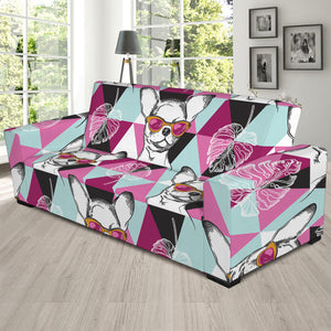 Hipster Chihuahua Pattern Print Sofa Slipcover