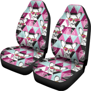 Hipster Chihuahua Pattern Print Universal Fit Car Seat Covers