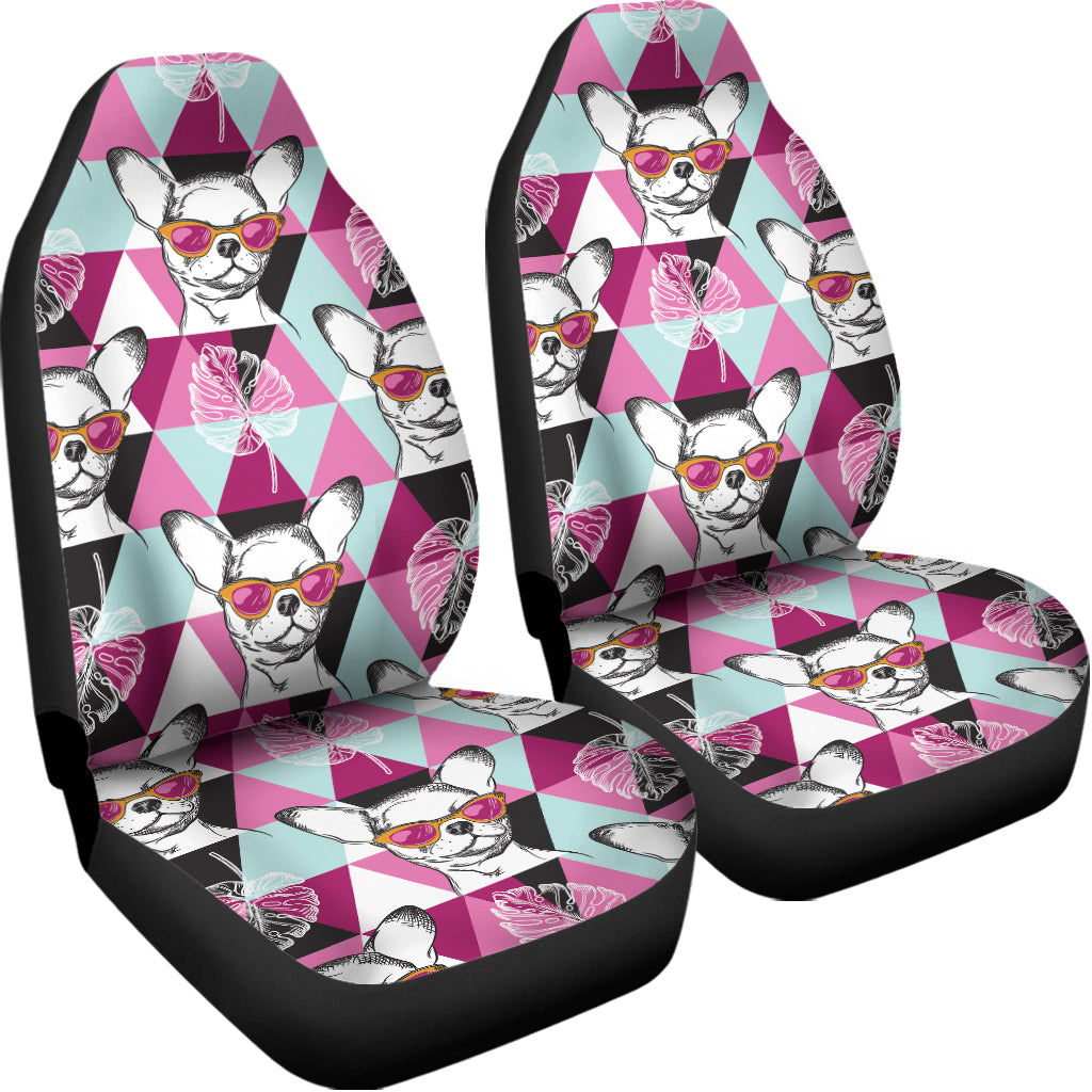 Hipster Chihuahua Pattern Print Universal Fit Car Seat Covers