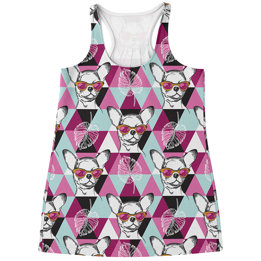 Hipster Chihuahua Pattern Print Women's Racerback Tank Top