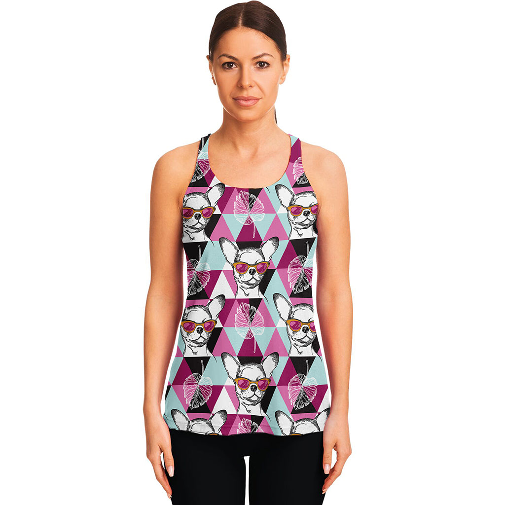 Hipster Chihuahua Pattern Print Women's Racerback Tank Top