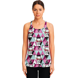 Hipster Chihuahua Pattern Print Women's Racerback Tank Top