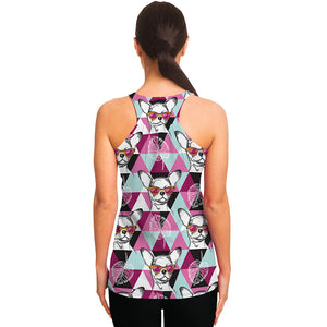 Hipster Chihuahua Pattern Print Women's Racerback Tank Top