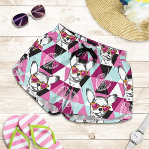 Hipster Chihuahua Pattern Print Women's Shorts