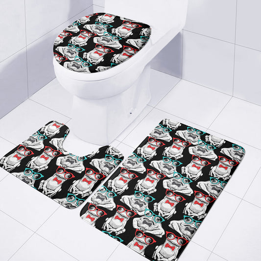 Hipster Frog Pattern Print 3 Piece Bath Mat Set