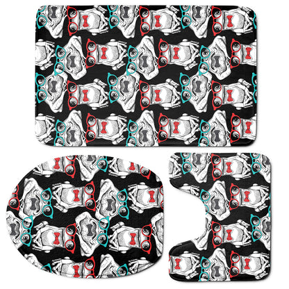 Hipster Frog Pattern Print 3 Piece Bath Mat Set
