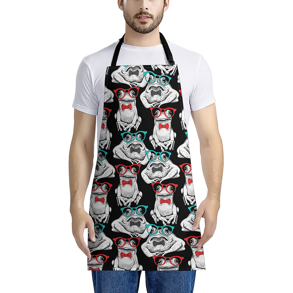 Hipster Frog Pattern Print Apron