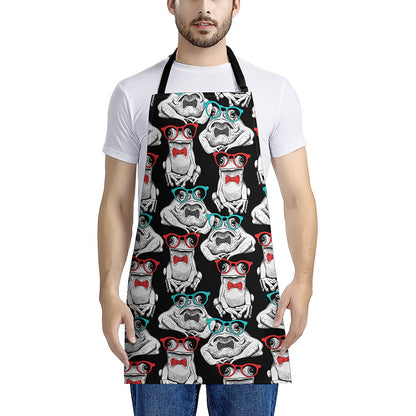 Hipster Frog Pattern Print Apron