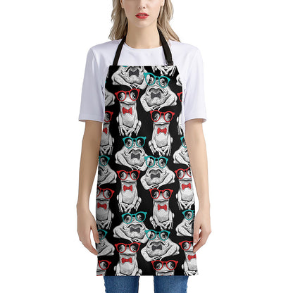 Hipster Frog Pattern Print Apron