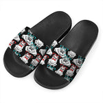 Hipster Frog Pattern Print Black Slide Sandals