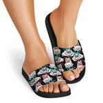 Hipster Frog Pattern Print Black Slide Sandals