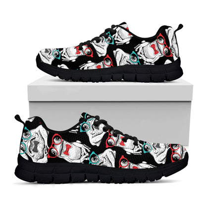 Hipster Frog Pattern Print Black Sneakers