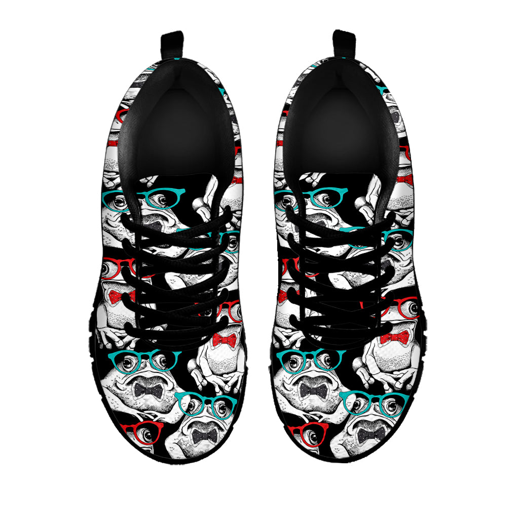 Hipster Frog Pattern Print Black Sneakers