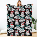 Hipster Frog Pattern Print Blanket
