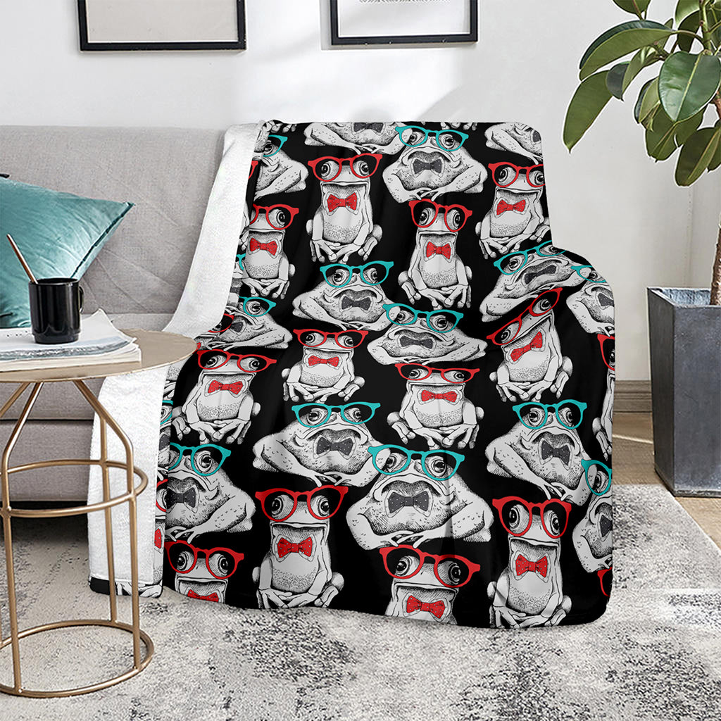 Hipster Frog Pattern Print Blanket