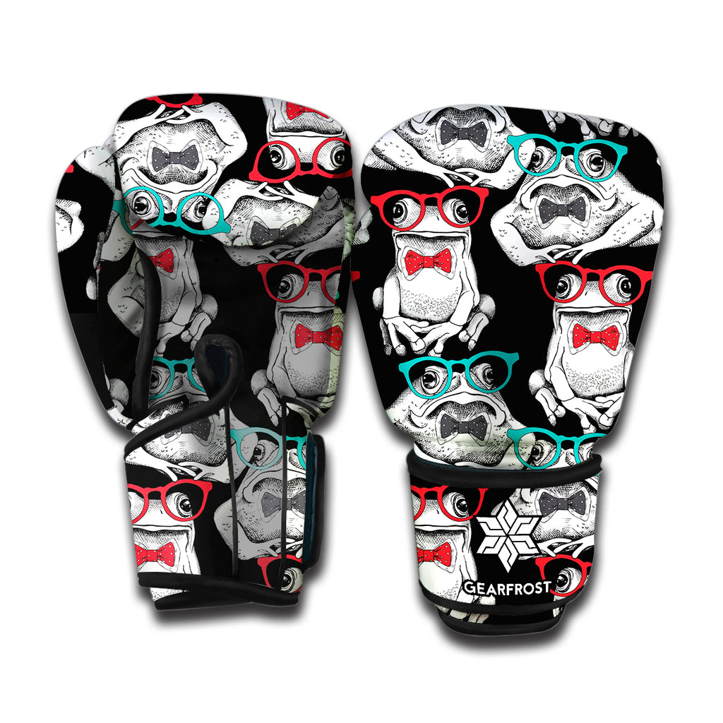 Hipster Frog Pattern Print Boxing Gloves