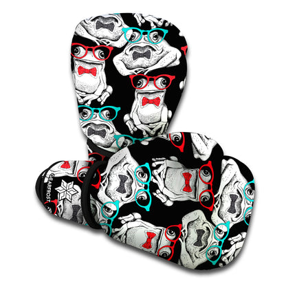 Hipster Frog Pattern Print Boxing Gloves