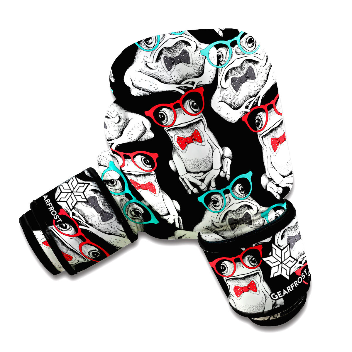 Hipster Frog Pattern Print Boxing Gloves