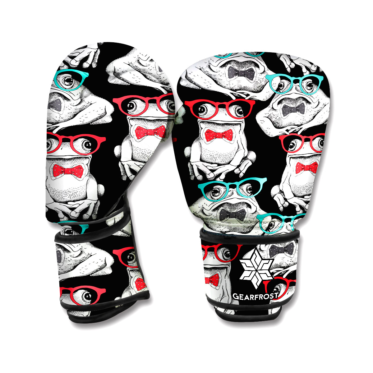 Hipster Frog Pattern Print Boxing Gloves