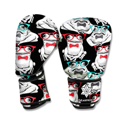 Hipster Frog Pattern Print Boxing Gloves