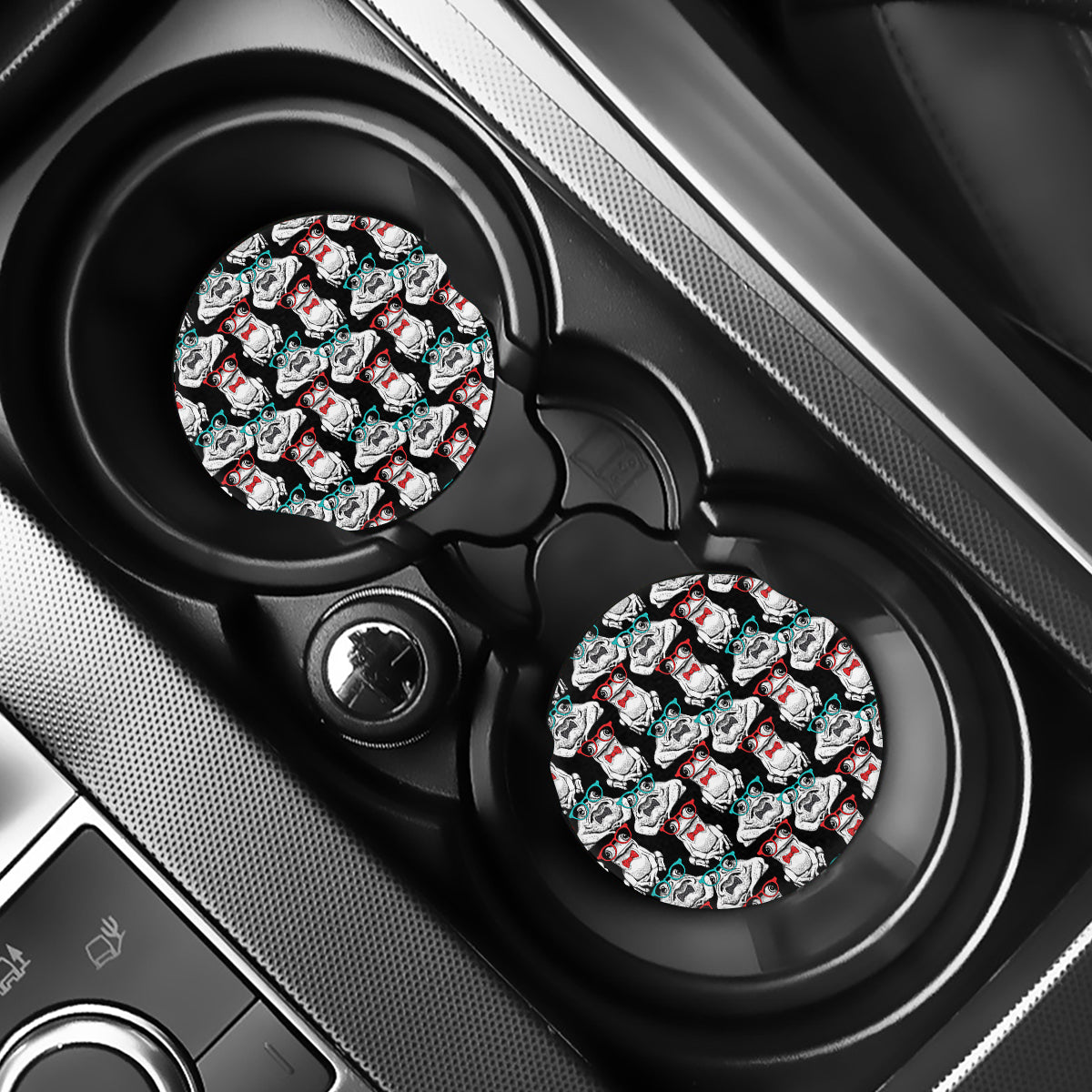 Hipster Frog Pattern Print Car Coasters