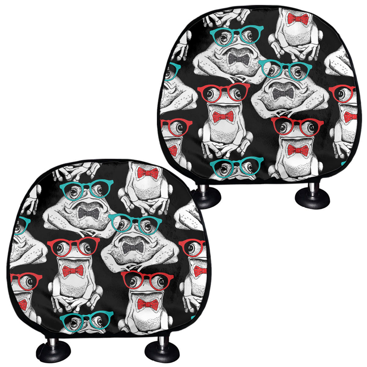 Hipster Frog Pattern Print Car Headrest Covers