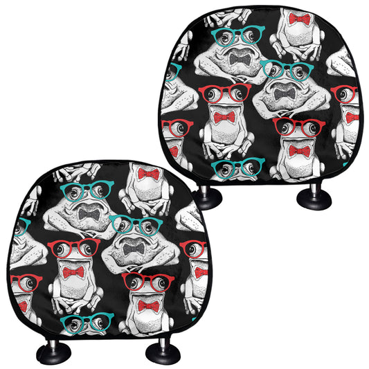 Hipster Frog Pattern Print Car Headrest Covers