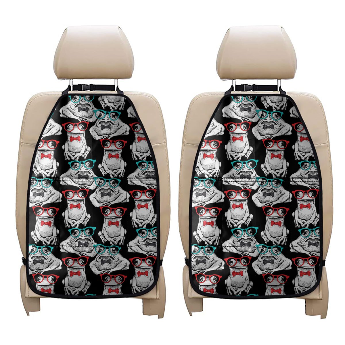 Hipster Frog Pattern Print Car Seat Organizers