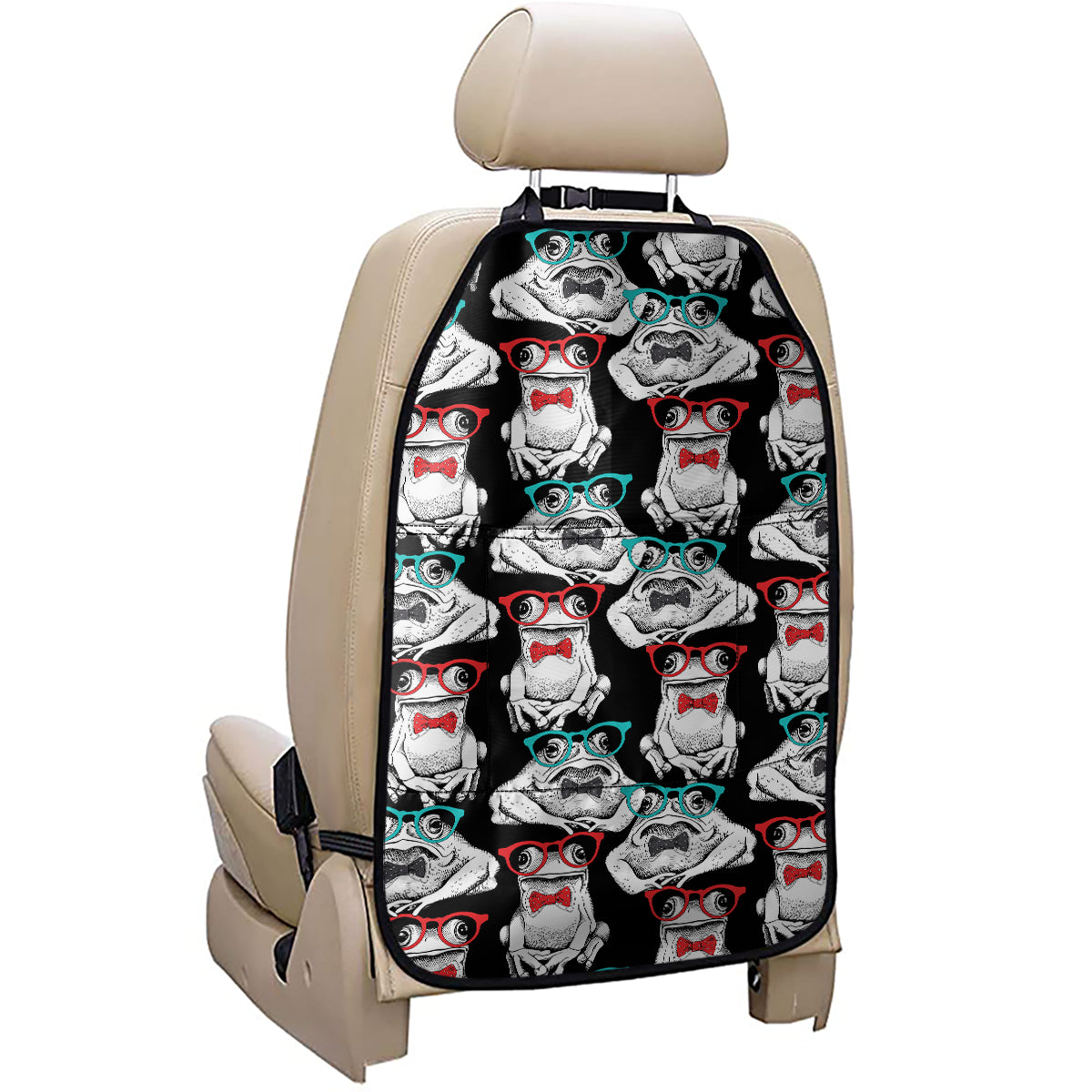 Hipster Frog Pattern Print Car Seat Organizers