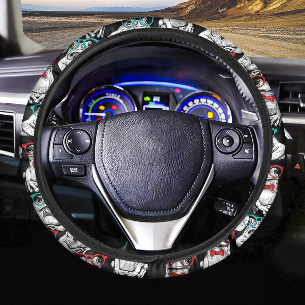 Hipster Frog Pattern Print Car Steering Wheel Cover