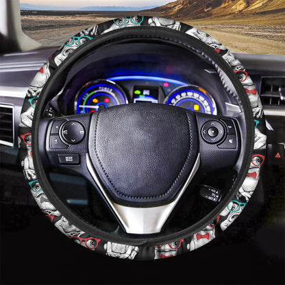 Hipster Frog Pattern Print Car Steering Wheel Cover